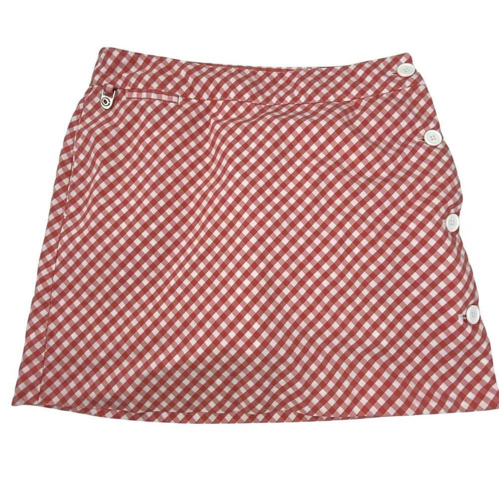 LIZ CLAIBORNE Size 6 Gingham Check Skort Pinkish Red White Momcore Vintage 90s